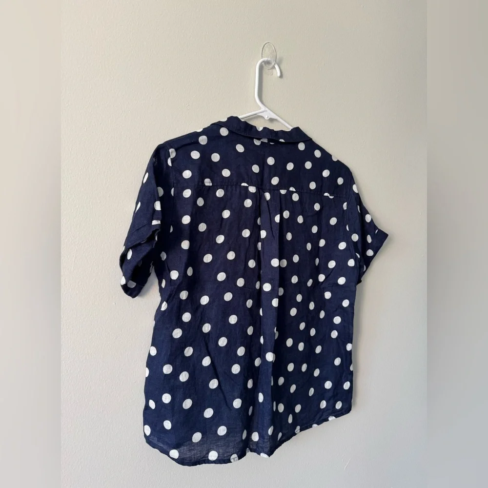 Anthropologie Maeve Women Buttondown Surf Linen Navy Dot Shirt Top Sz XS - Picture 10 of 13